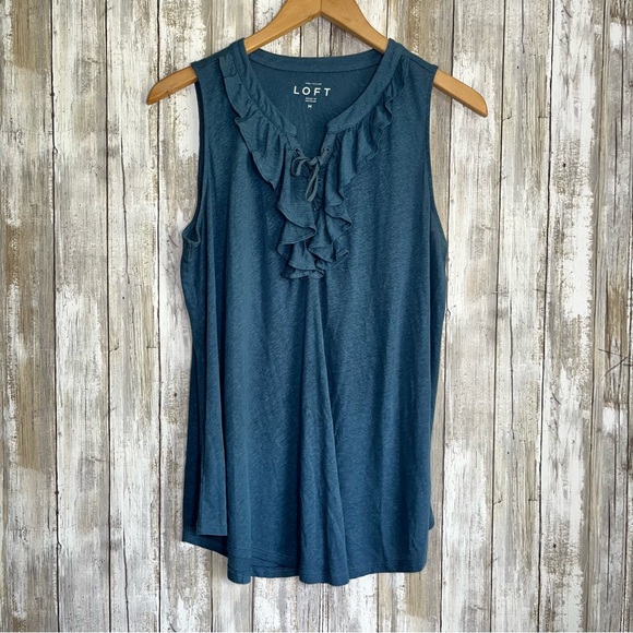 Loft Blue Ruffle Sleeveless Blouse - Picture 1 of 4